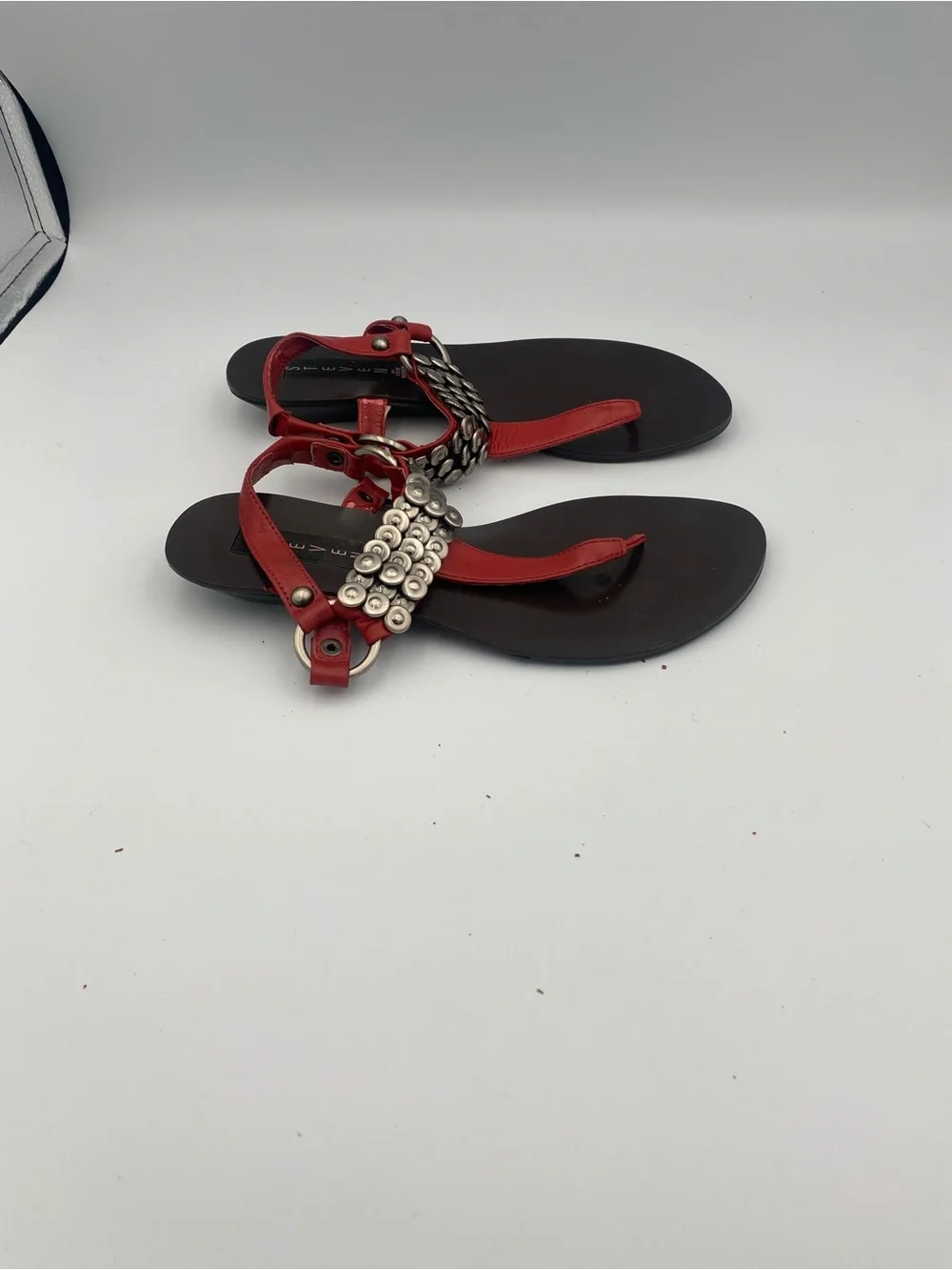 Steve Madden Red Studded T-Strap Sandals for Women
